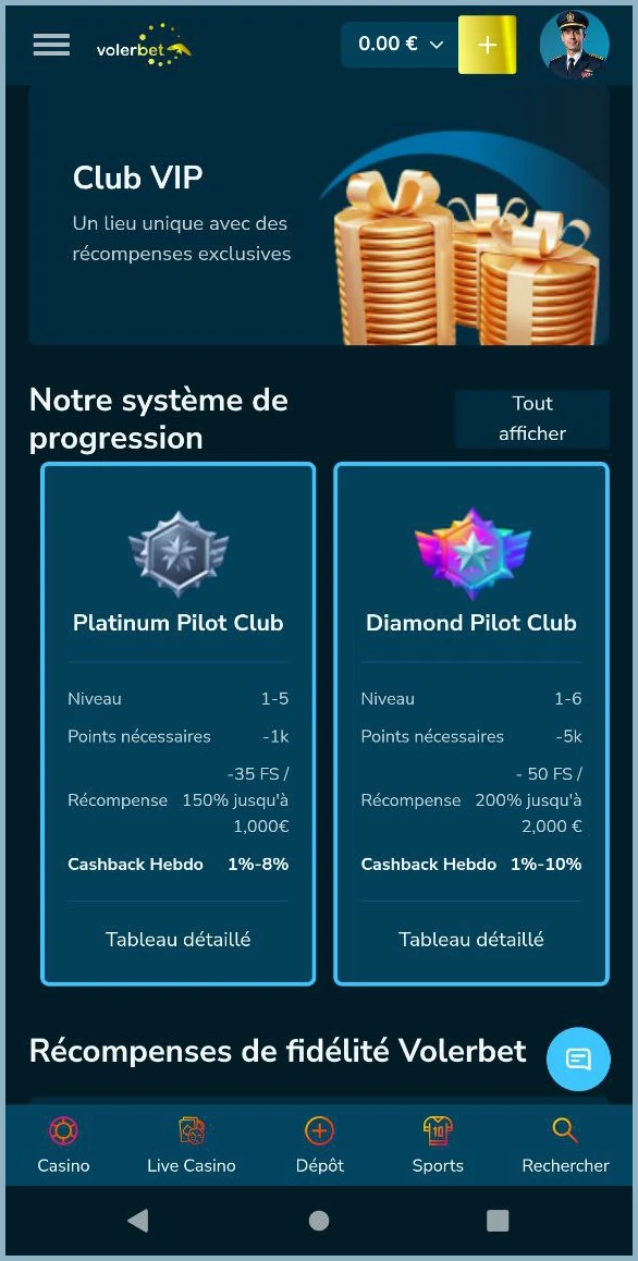 Statut VIP exclusif au casino en ligne VolerBet avec avantages et bonus
